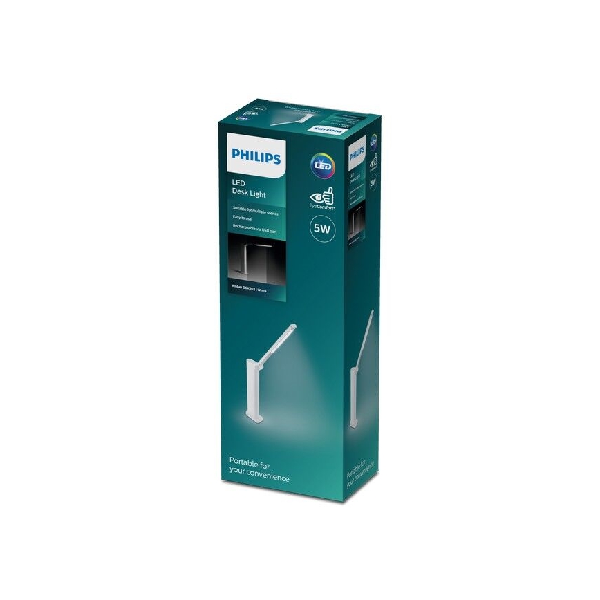 Philips - LED bordlampe m. touch-funktion dæmpbar AMBER LED/5W/5V 1800 mAh hvid