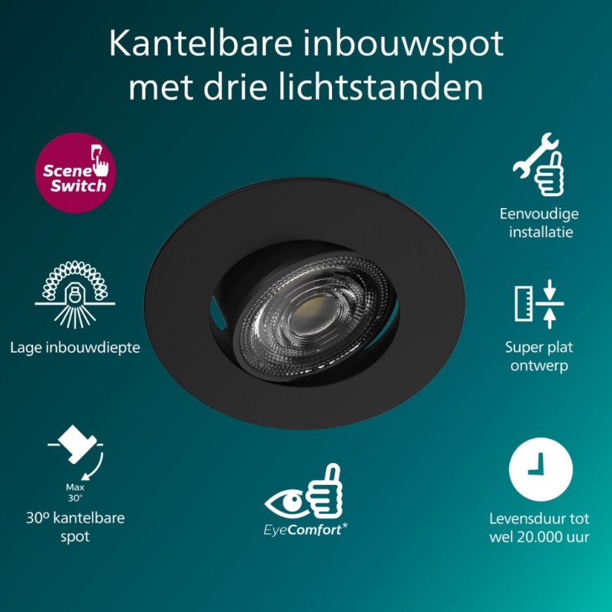 Philips - LED-dæmpbar indbygningsspot CILANTRO LED/5W/230V 4000K sort