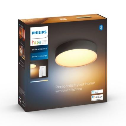 Philips - Dæmpbar Hue LED-loftlampe 9,6W/230V 2200–6500K Ø 261 mm sort + fjernbetjening