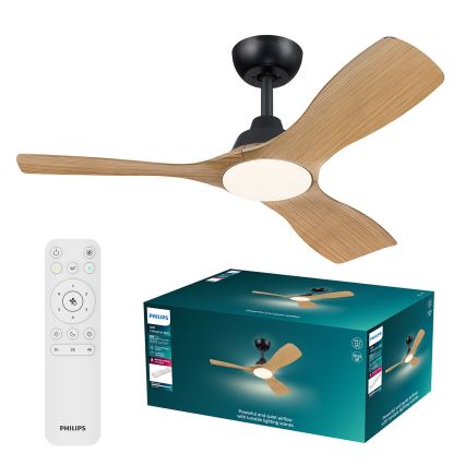 Philips - Dæmpbar LED-loftventilator OLAS LED/24W/230V Ø 106 cm sort/brun + fjernbetjening