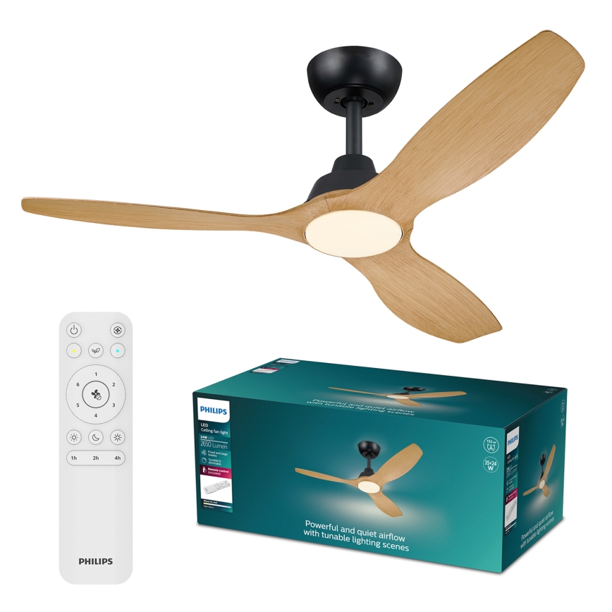 Philips - LED-dæmpbar loftventilator OLAS LED/24W/230V Ø 132 cm sort/brun + fjernbetjening
