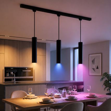 Philips - LED RGBW, dæmpbar pendel på wire til skinnesystemet EASYLINK HUE, 3xGU10/4,7 W/230 V, 2200–6500 K, 1 m, sort