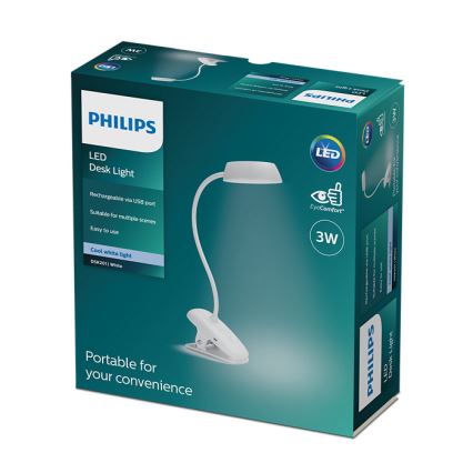 Philips - LED lampe med klemme dæmpbar DONUTCLIP LED/3W/5V 1200 mAh CRI 90 hvid