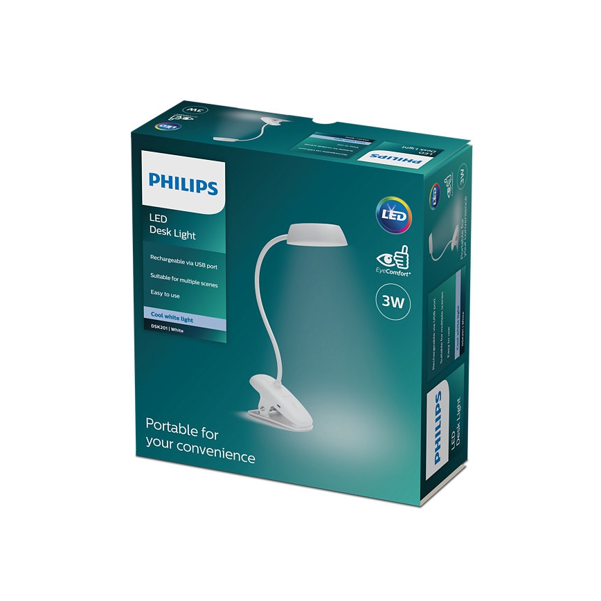 Philips - LED lampe med klemme dæmpbar DONUTCLIP LED/3W/5V 1200 mAh CRI 90 hvid