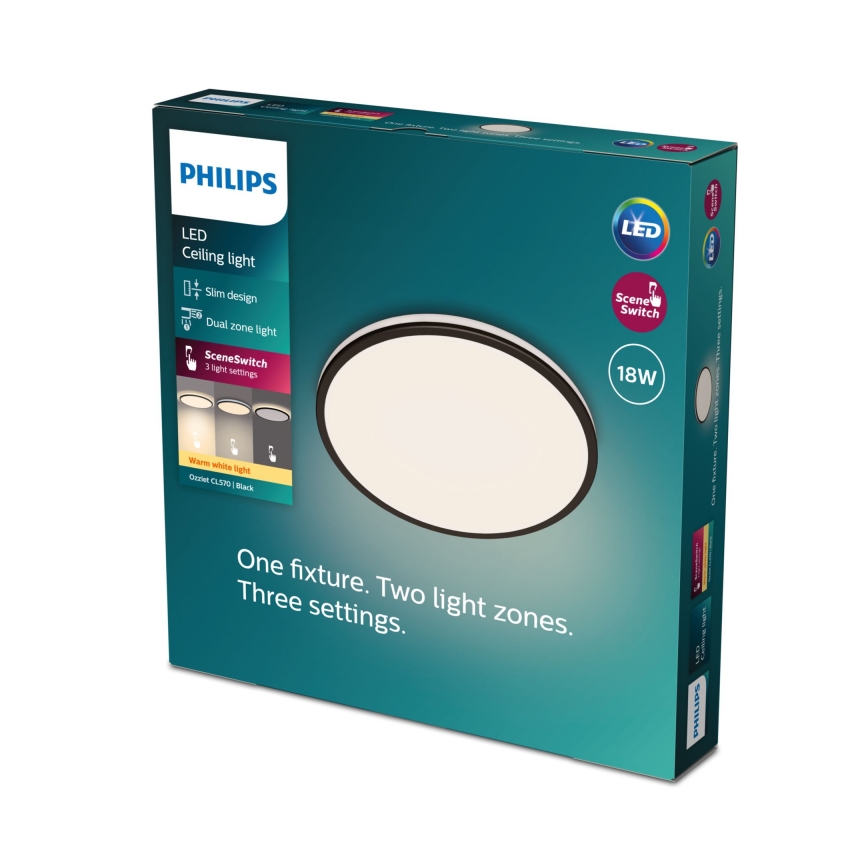 Philips - LED loftlampe dæmpbar SCENE SWITCH LED/18W/230V diameter 30 cm 2700K sort