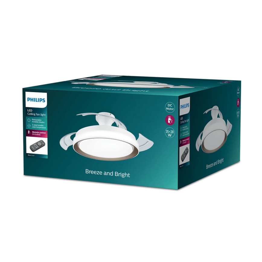 Philips - LED loftlampe med ventilator LED/35W/230V 5500/4000/2700K + fjernbetjening guldfarvet
