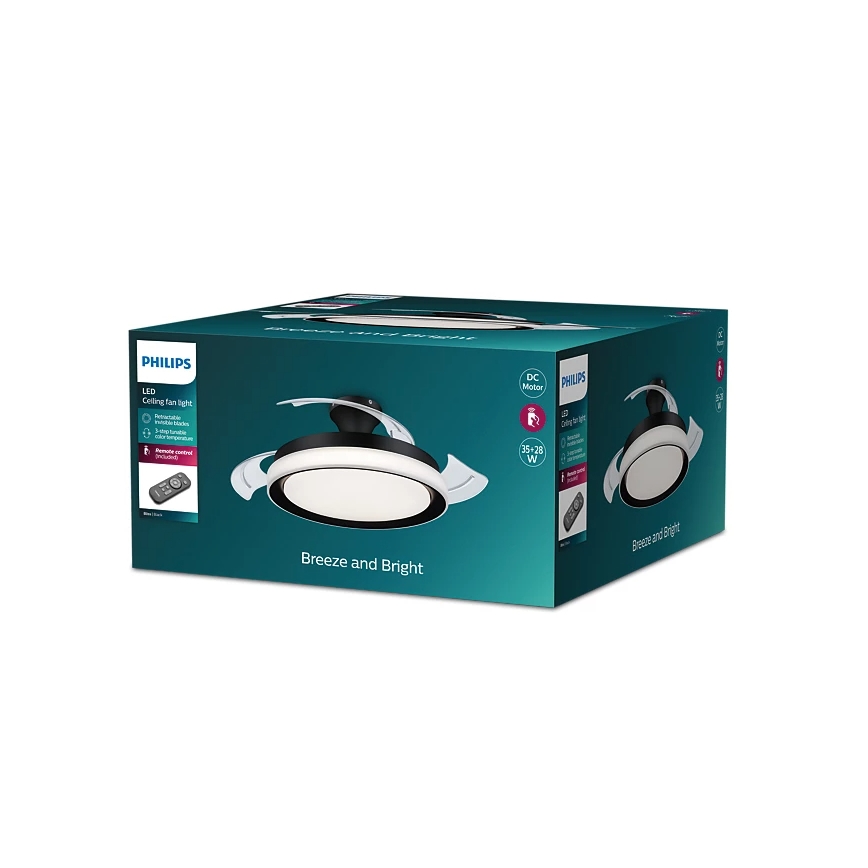 Philips-LED loftlampe med ventilator BLISS LED/35W/230V 5500/4000/2700K sort + fjernbetjening