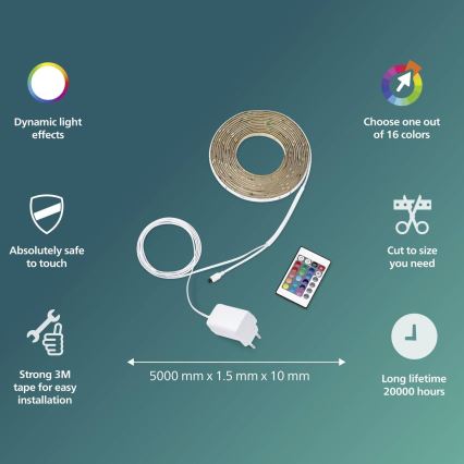 Philips - LED RGBW Dæmpbar lysstribe 5m LED/12W/230V + fjernbetjening