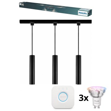 Philips - LED RGBW Dæmpbar pendel på wire i skinnesystemet EASYLINK HUE 3xGU10/4,7W/230V 2200-6500K 1m sort + Hue bridge