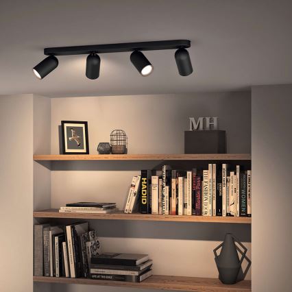 Philips - LED RGBW dæmpbar spot PONGEE 4xGU10/4,8W/230V 3000K sort + fjernbetjening