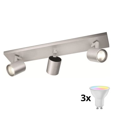 Philips - LED RGBW Dæmpbar spotlampe 3xGU10/4,8W/230V mat krom + fjernbetjening