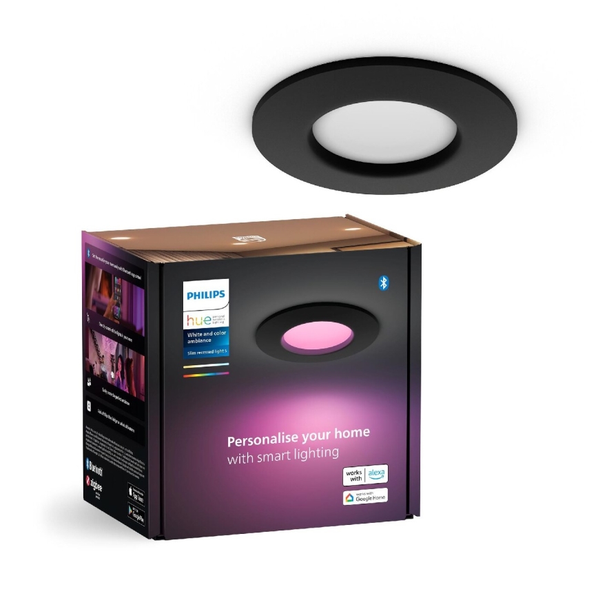 Philips - LED RGBW Indbygningslampe til badeværelse dæmpbar Hue SLIM LED/8,3W/230V 2000-6500K IP44 sort