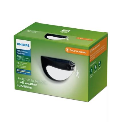 Philips - LED solcelle-væglampe med sensor SWYN LED/3,8W/3,7V 800 mAh 2700K IP44 sort