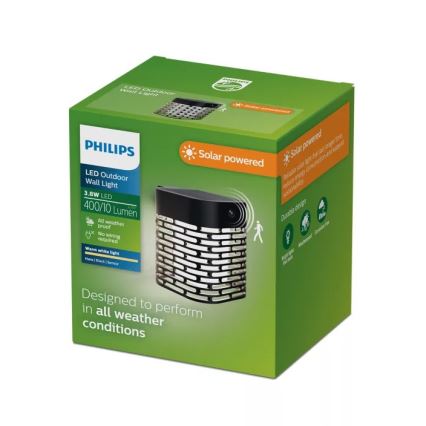 Philips - HARA LED solcellevæglampe med sensor LED/3,8W/3,7V 800 mAh 2700K IP44 sort