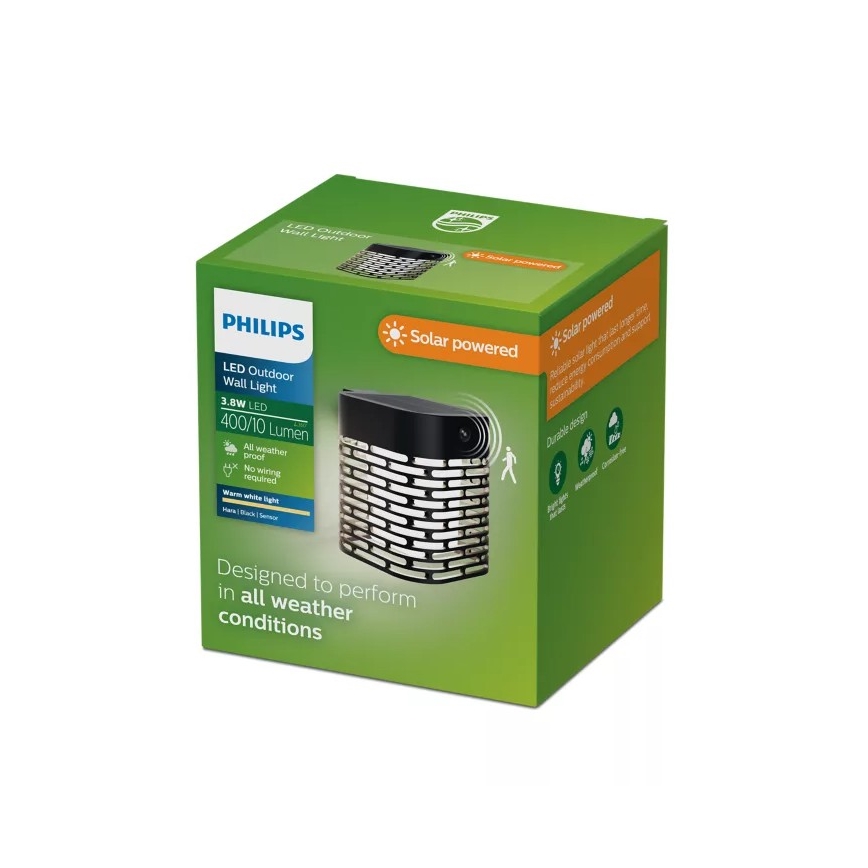 Philips - HARA LED solcellevæglampe med sensor LED/3,8W/3,7V 800 mAh 2700K IP44 sort