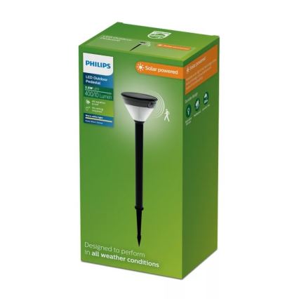 Philips - LED solcellelampe med sensor KYNA LED/3,8W/3,7V 800 mAh 2700K IP44 sort