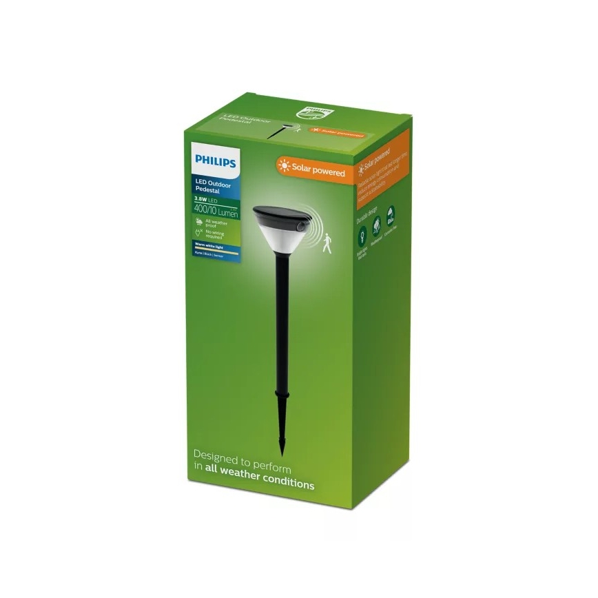 Philips - LED solcellelampe med sensor KYNA LED/3,8W/3,7V 800 mAh 2700K IP44 sort