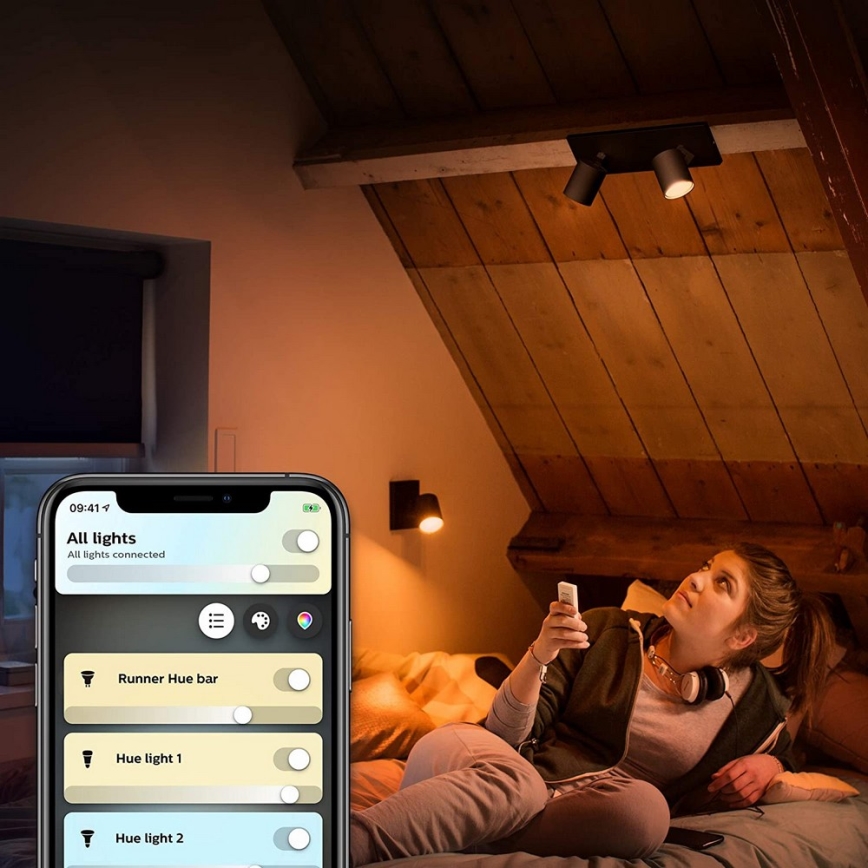 Philips - LED spotlampe dæmpbar Hue RUNNER 2xGU10/4,2W/230V 2200-6500K + fjernbetjening sort
