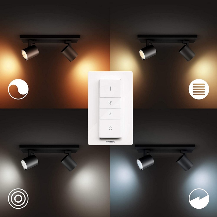 Philips - LED spotlampe dæmpbar Hue RUNNER 2xGU10/4,2W/230V 2200-6500K + fjernbetjening sort