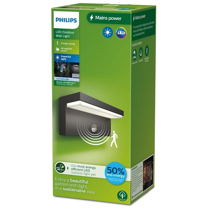 Philips - LED Udendørs væglampe med sensor BUSTAN LED/3,8W/230V 4000K IP44