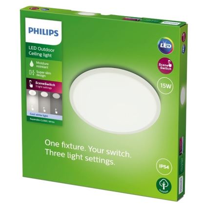 Philips - LED udendørslampe dæmpbar SUPERSLIM SCENE SWITCH LED/15W/230V IP54 hvid