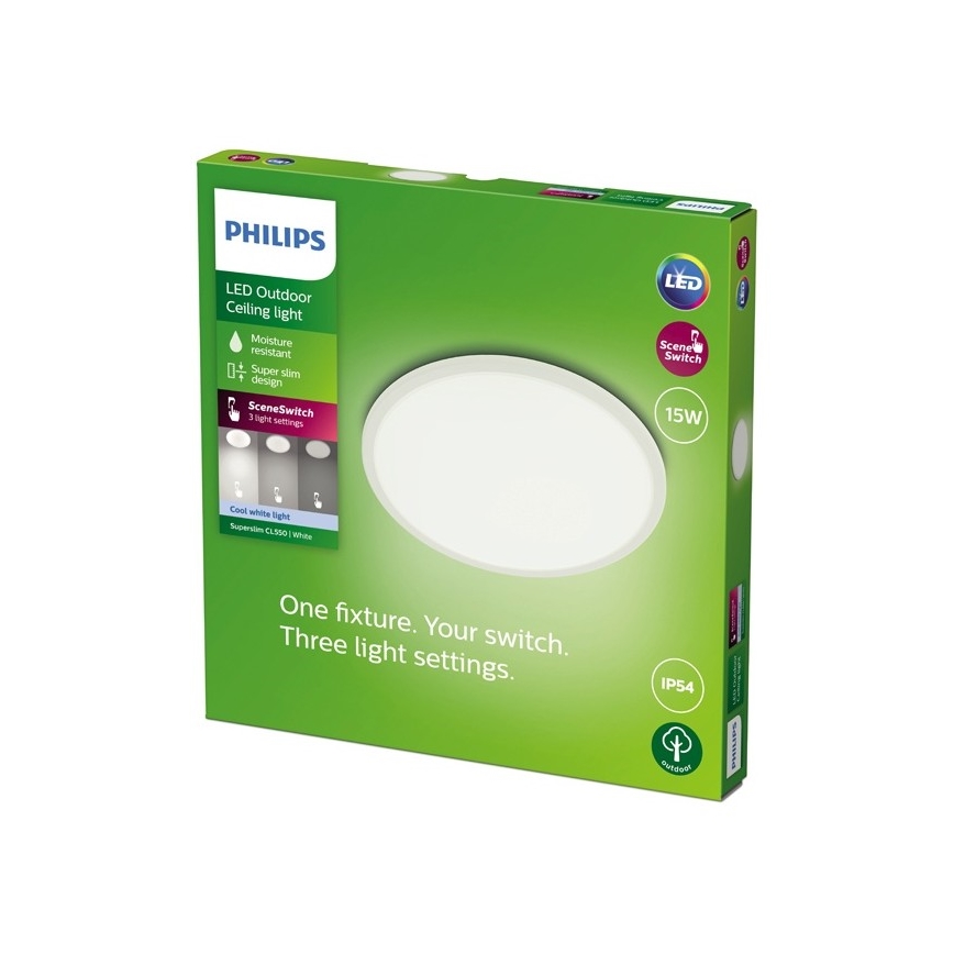 Philips - LED udendørslampe dæmpbar SUPERSLIM SCENE SWITCH LED/15W/230V IP54 hvid