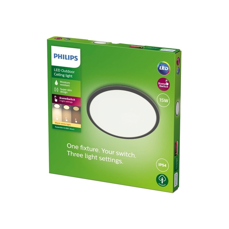 Philips - LED udendørslampe dæmpbar SUPERSLIM SCENE SWITCH LED/15W/230V IP54 sort