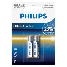 Philips LR03E2B/10 - 2 stk. Alkalisk batteri AAA ULTRA ALKALINE 1,5V
