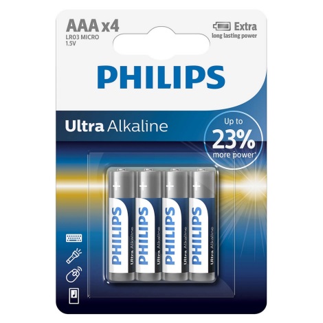 Philips LR03E4B/10 - 4 stk. Alkalisk batteri AAA ULTRA ALKALINE 1,5V