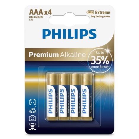Philips LR03M4B/10 - 4 stk. Alkalisk batteri AAA PREMIUM ALKALINE 1,5V 1320mAh