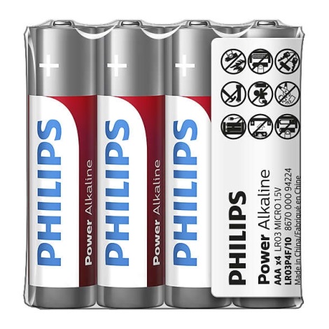 Philips LR03P4F/10 - 4 stk. Alkalisk batteri AAA POWER ALKALINE 1,5V