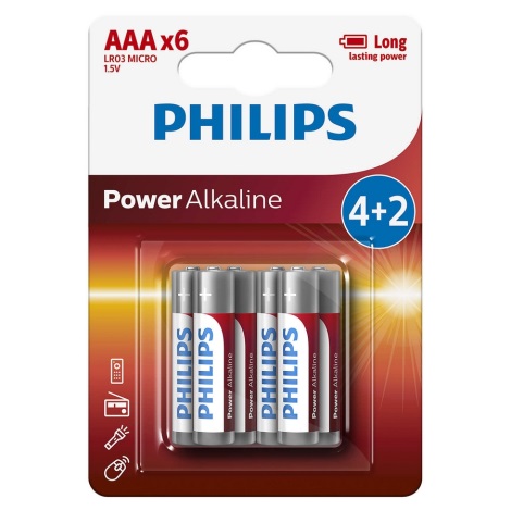 Philips LR03P6BP/10 - 6 stk. Alkalisk batteri AAA POWER ALKALINE 1,5V 1150mAh