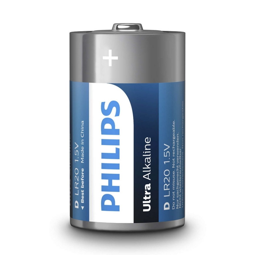 Philips LR20E2B/10 - 2 stk. Alkalisk batteri D ULTRA ALKALINE 1,5V 15000mAh