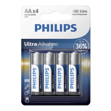 Philips LR6E4B/10 - 4 stk. Alkalisk batteri AA ULTRA ALKALINE 1,5V 2800mAh