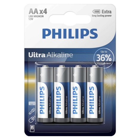 Philips LR6E4B/10 - 4 stk. Alkalisk batteri AA ULTRA ALKALINE 1,5V 2800mAh