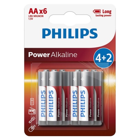 Philips LR6P6BP/10 - 6 stk. Alkalisk batteri AA POWER ALKALINE 1,5V 2600mAhV