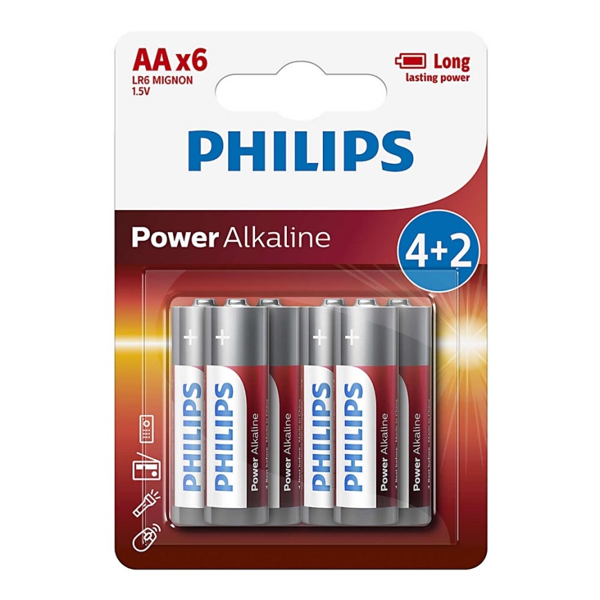 Philips LR6P6BP/10 - 6 stk. Alkalisk batteri AA POWER ALKALINE 1,5V 2600mAhV