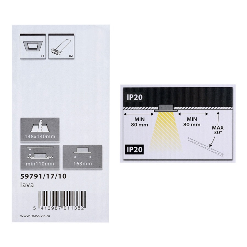 Philips Massive 59791/17/10 - Indbygningslampe LAVA 2xE27/28W/230V