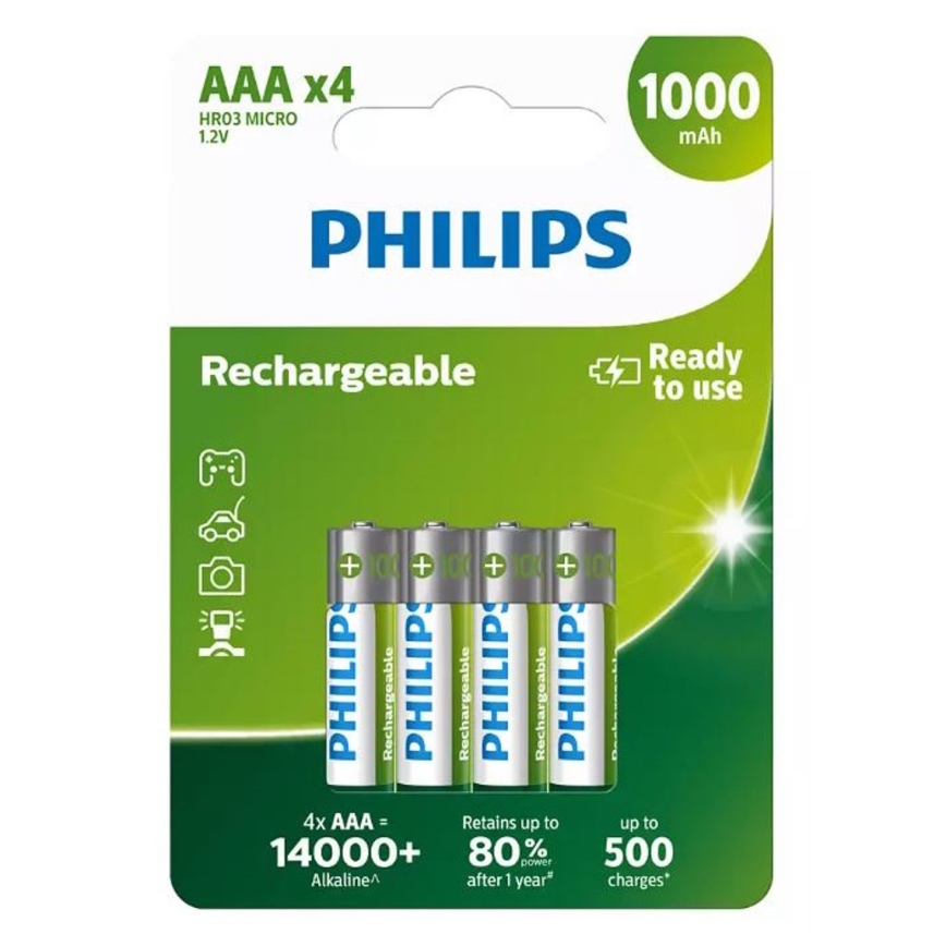 Philips R03B4RTU10/10 - 4 stk. Genopladeligt batteri AAA NiMH/1,2V/1000 mAh