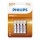 Philips R03L4B/10 - 4 stk. Zinkklorid batteri AAA LONGLIFE 1,5V 450mAh