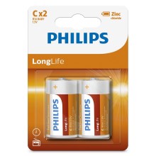 Philips R14L2B/10 - 2 stk. Zinkklorid batteri C LONGLIFE 1,5V