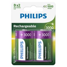 Philips R20B2A300/10 - 2 stk. Genopladeligt batteri D MULTILIFE NiMH/1,2V/3000 mAh