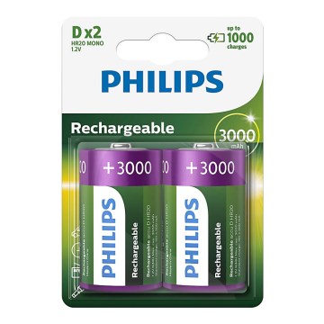 Philips R20B2A300/10 - 2 stk. Genopladeligt batteri D MULTILIFE NiMH/1,2V/3000 mAh