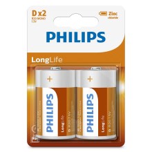 Philips R20L2B/10 - 2 stk. Zinkklorid batteri D LONGLIFE 1,5V