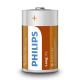 Philips R20L2F/10 - 2 stk. Zinkklorid batteri D LONGLIFE 1,5V 5000mAh