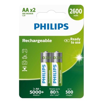 Philips R6B2A260/10 - 2 stk Genopladelige AA-batterier MULTILIFE NiMH/1,2V/2600 mAh