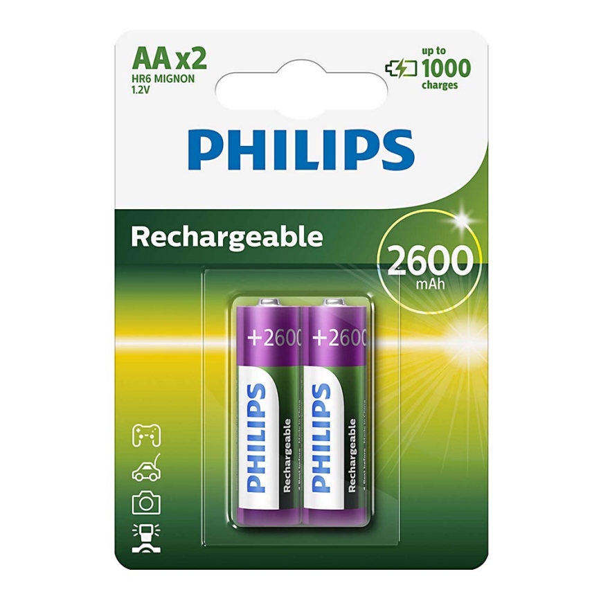 Philips R6B2A260/10 - 2 stk. Genopladeligt batteri AA MULTILIFE NiMH/1,2V/2600 mAh