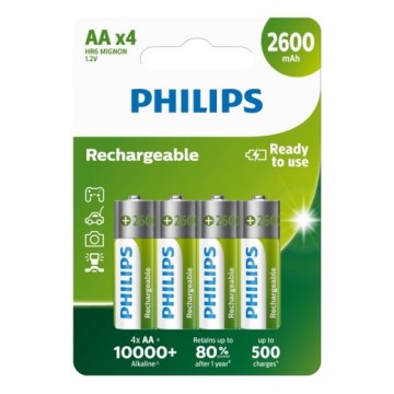 Philips R6B4B260/10 - 4 stk. Genopladeligt batteri AA NiMH/1,2V/2600 mAh