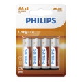 Philips R6L4B/10 - 4 stk. Zink-klorid AA batterier LONGLIFE 1,5V 900mAh