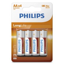 Philips R6L4B/10 - 4 stk. Zinkklorid batteri AA LONGLIFE 1,5V 900mAh